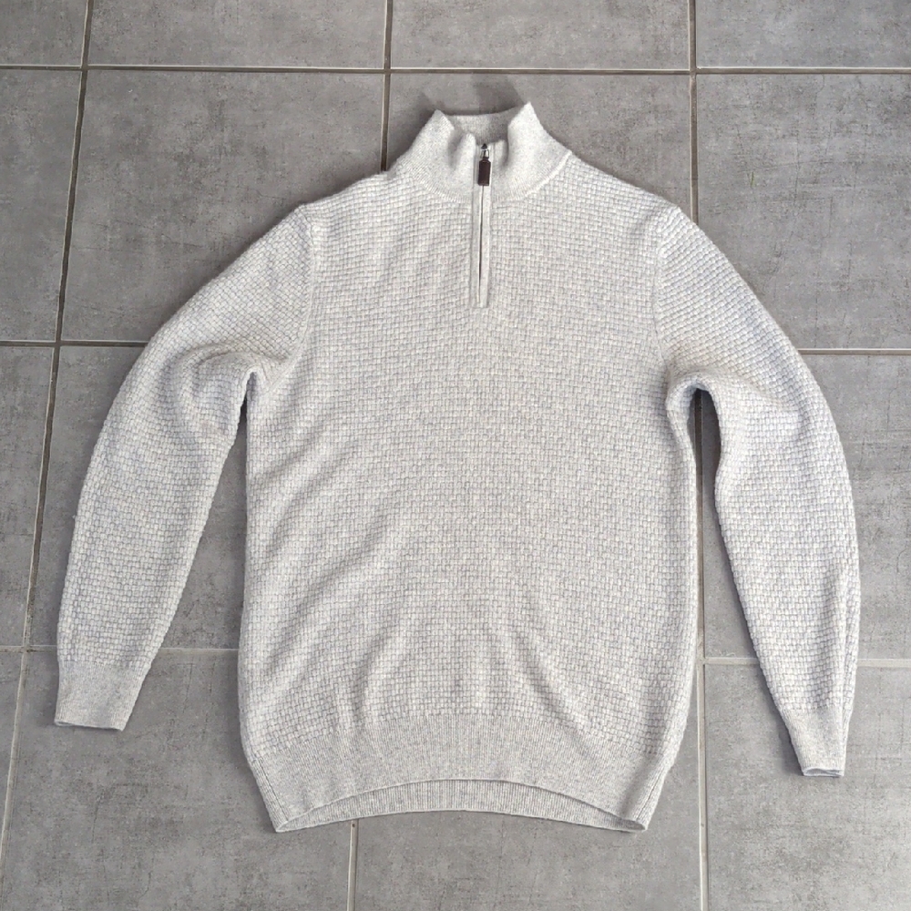 Light Gray 100% Cashmere Zip-Up Sweater